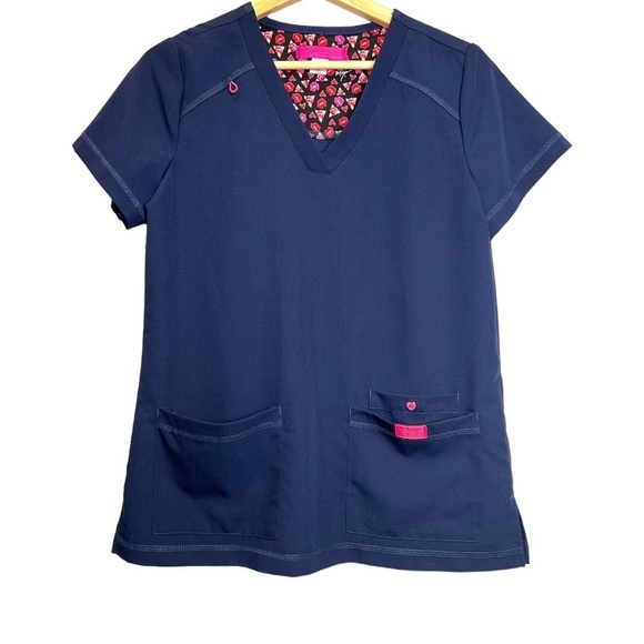 Betsey Johnson | Navy Scrub Top with Pockets Sz S - Picture 1 of 7